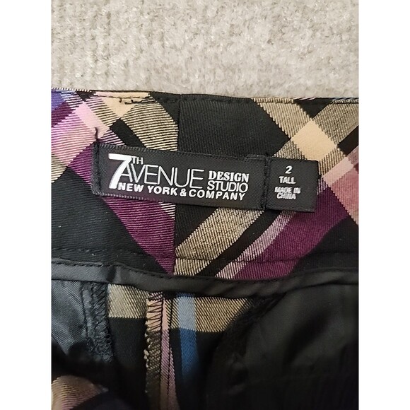 7th Avenue New York & Co Bootcut Dress Pants Womens 2 Tall Black Plaid Stretch - Picture 6 of 8